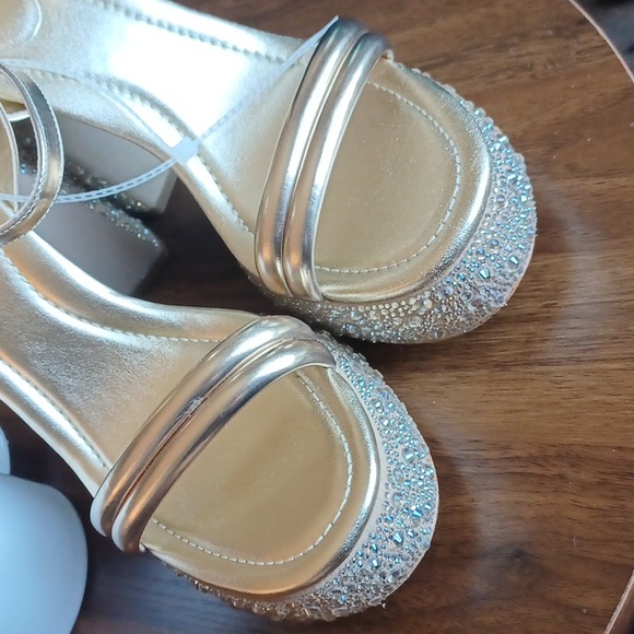 NEW Michael Kors Laci Gold crystal platform leather sandals Size 8.5 - Picture 12 of 16